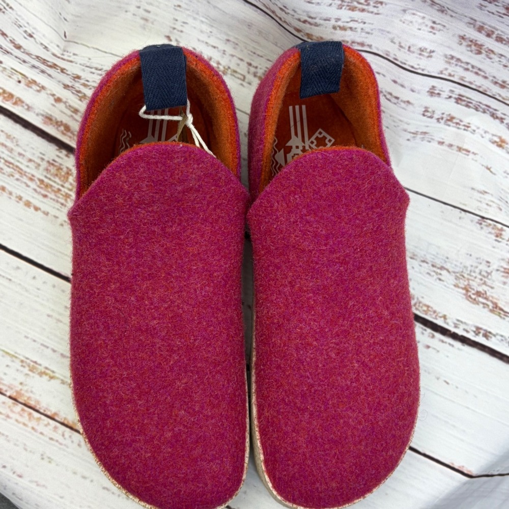 Asportuguesas City Fuchsia Pink Wool Felt Cork Platform Slip On Shoes size 7 NWT - Picture 9 of 10